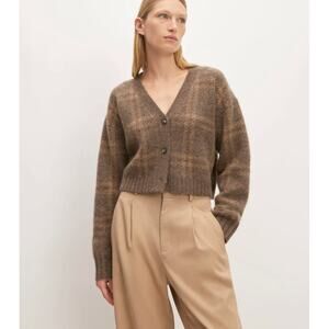 Everlane Alpaca V-Neck Cropped Cardigan XS Cocoa Tigers Eye Cozy Warm Fluffy